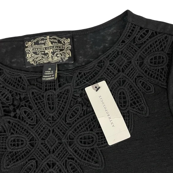 NWT Anthropologie James Coviello Lace Linen Top Black - Picture 7 of 11